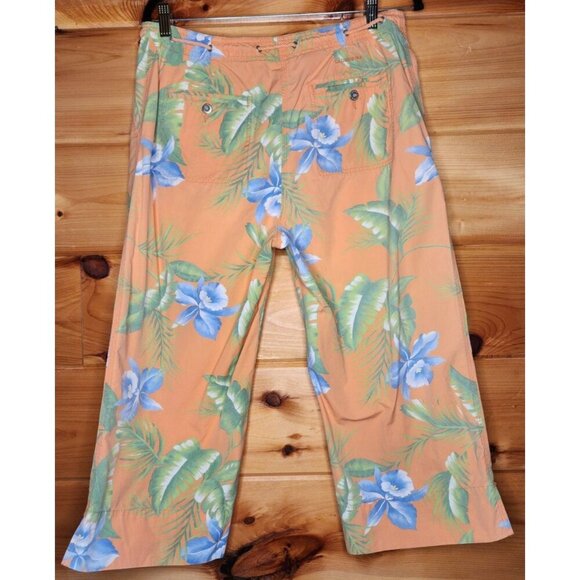 Lauren Ralph Lauren Floral Capris Pants 12 Orage Cotton Beach Drawstring 90s - Picture 10 of 16